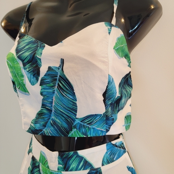 Two pieces set crop top with high waist pants - Picture 3 of 4